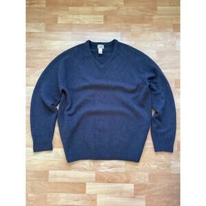 LL Bean Lambs Wool V Neck Sweater Men's XL Tall Navy Blue Classic